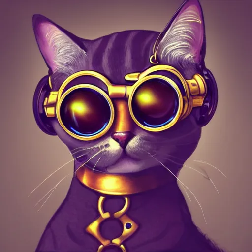 Prompt: a profile picture of a cat with steampunk googles, by ROSS tran, 4k