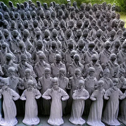 Image similar to Beautiful colored-photo cameraphone 2005 soft liminal Photograph of army of statues