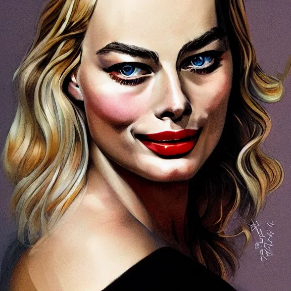 Image similar to portrait of Margot Robbie, Pixiv style, detailed,