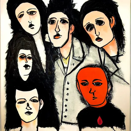 Prompt: a punk rock band in the style of modigliani