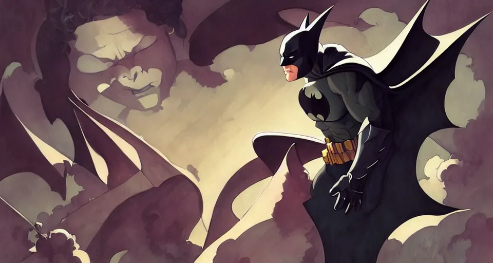 Image similar to batman, in the style of studio ghibli, j. c. leyendecker, greg rutkowski, artgerm