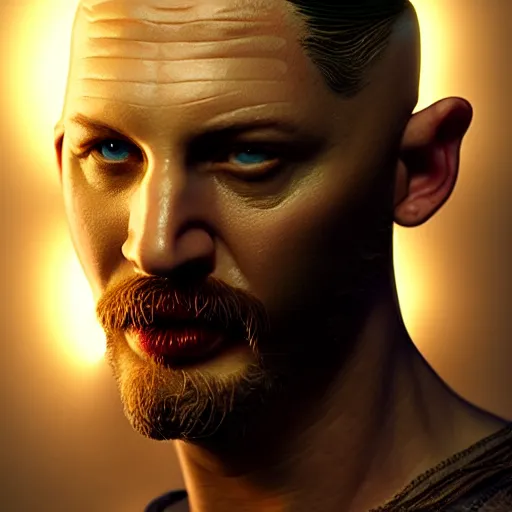 Image similar to hyperrealistic full body mixed media image of a tom hardy as elvish god of light, stunning 3 d render inspired art by greg rutkowski and xiang duan and thomas eakes, realistic, highly detailed attributes and atmosphere, dim volumetric cinematic lighting, 8 k octane detailed render, post - processing, masterpiece,