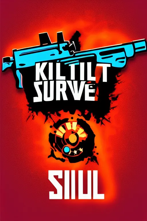 Image similar to kill to survive, shoot to kill logo. pop art, no duplicate image, glowing lights, highly detailed, digital painting, artstation, concept art, smooth, sharp focus, illustration, art by richard hamilton and mimmo rottela