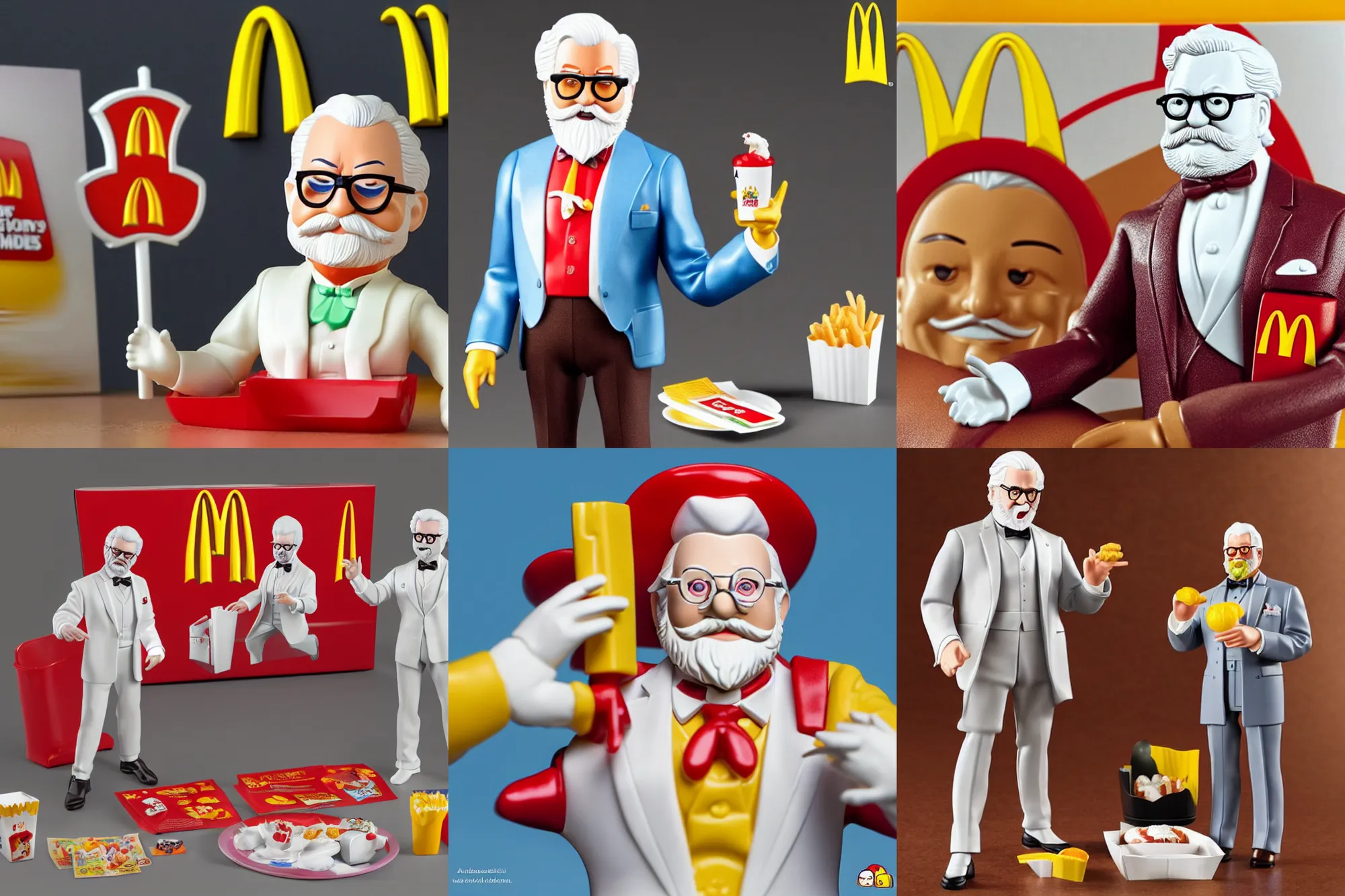 Prompt: A McDonald's happy meal toy of Colonel Sanders, 4k, highly detailed. award winning. look at all that detail!