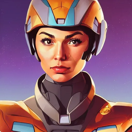 Image similar to a portrait of a stunning beautiful elite gal gadot gundam pilot, with an intricate, detailed, urban inspired hiphop afro futuristic helmet, vector behance hd jesper ejsing, rhads, makoto shinkai, lois van baarle, ilya kuvshinov, rossdraws, hd, 3 2 k, ilya kuvshinov, gustav klimt