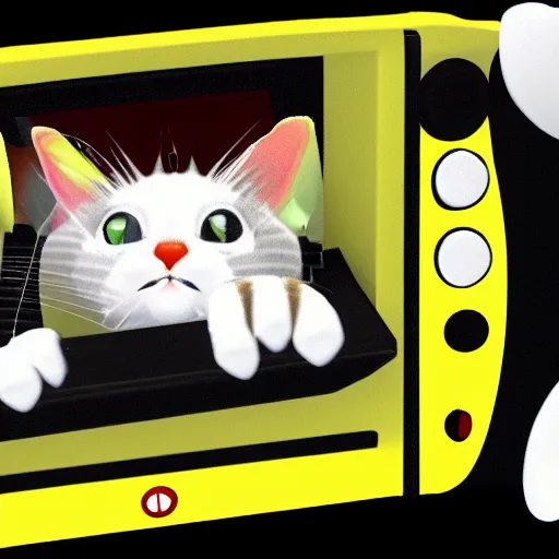 Prompt: nintendo 64 screenshot of a cute cat dancing in front of a Boombox, cute