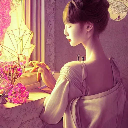 Image similar to the portrait of an absurdly beautiful, graceful, elegant, and sophisticated young kpop girl made of bulbs of garlic, an ultrafine detailed illustration by james jean, intricate linework, bright colors, final fantasy, behance contest winner, vanitas, angular, altermodern, unreal engine 5 highly rendered, global illumination, radiant light, detailed and intricate environment