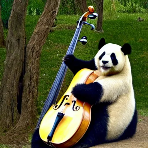 Prompt: a giant panda playing cello