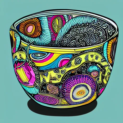 Image similar to a bowl of boiling imagination, super freaky, ultra detailed, digital painting