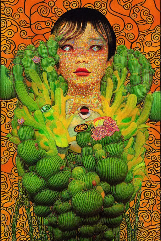 Prompt: creature animal sushi cristal very big eye roots cactus elemental flush of force nature micro world fluo fishscale, illustration, art by ilya kuvshinov and gustav klimt