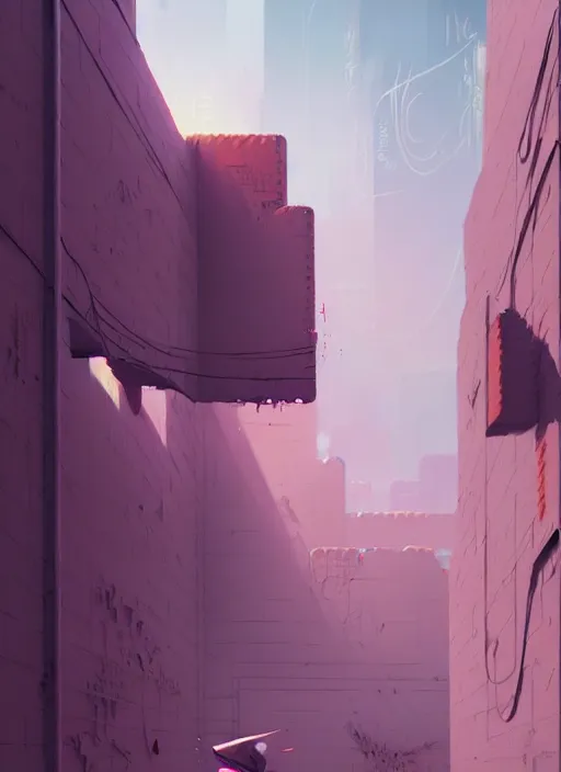 Image similar to highly detailed matte painting, of 3 d calligraphy graffiti tag wall, by atey ghailan, by greg rutkowski, by greg tocchini, by james gilleard, by joe fenton, by kaethe butcher, pink, brown, light blue and white mystical color scheme, grunge aesthetic, octane render