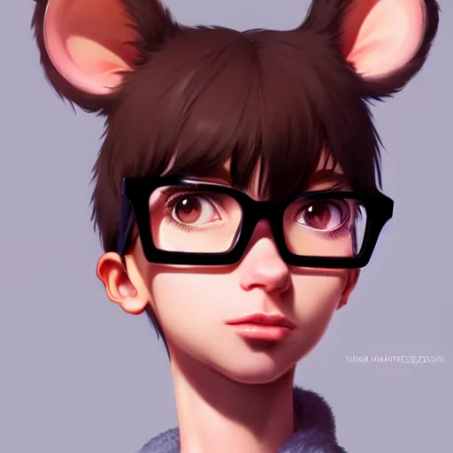 Prompt: character design portrait of an anthropomorphic furry rat girl with rat ears, wearing medium - sized glasses, looking at us, eyelids half closed, concept art, by wlop, ilya kuvshinov, artgerm, krenz cushart, pixiv.