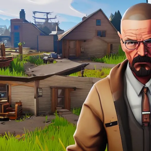 Image similar to walter white in fortnite gameplay by greg rutkowski