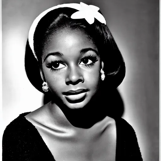 Image similar to black and white photo of a beautiful and elegant 1 9 6 5 young black actress