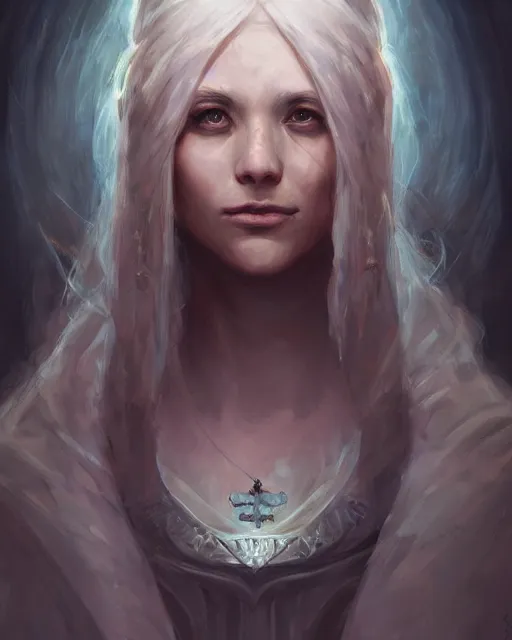 Prompt: portrait of priestess, the embodiment of darkness by Mandy Jurgens, Valentina Remenar, artgerm, trending on artstaton, intricate, Romanticism, hyperrealistic, by Charlie Bowater, James Jean