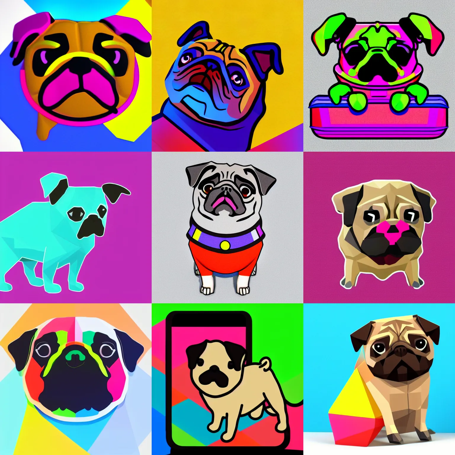 Prompt: A brightly colored detailed icon of a pug emoji, 3D low poly render, isometric perspective on white background