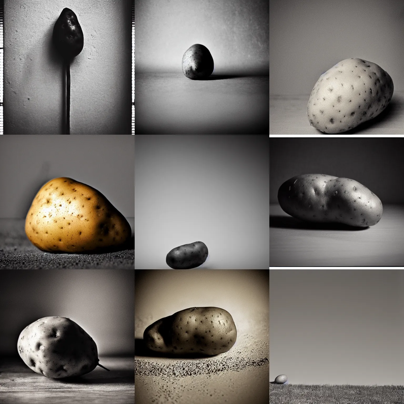 Prompt: a photograph of a potato | extremely dramatic lighting, framing and composition | drama, mystery | moody lighting | sepia tones