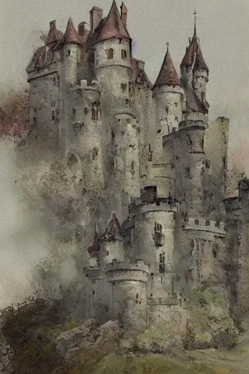 Image similar to 1950s castle . muted colors. by Jean-Baptiste Monge