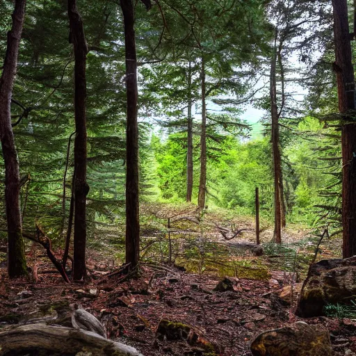 Image similar to a view from a tent looking out into a forest, 4k, high detail, high-resolution photograph, professional photography, ultra-detail