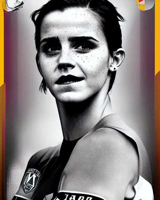 Image similar to a portrait of emma watson as a lokomotiv football player, hyper realistic