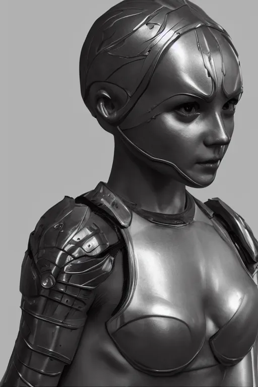 Image similar to а highly detailed sculpt of athletic girl in armor, concept design, cinematic light, featured on artstation, octane render, path tracing, sharp focus, 4 k.