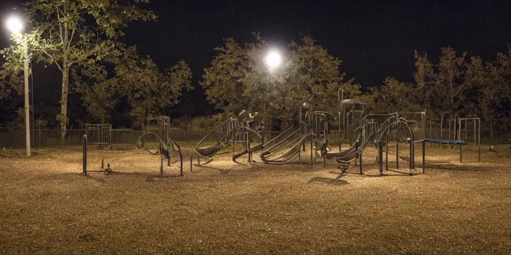 Prompt: a play ground at night, haunted by ghosts of children