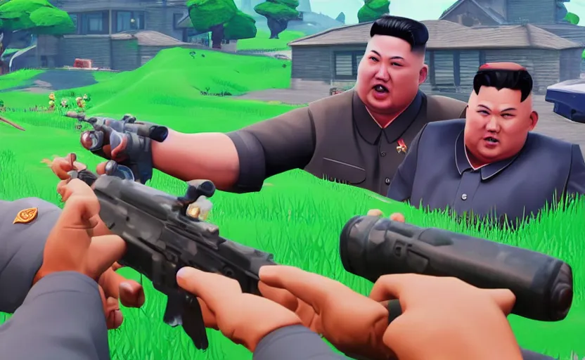 Image similar to gameplay of kim jong un in fortnite,