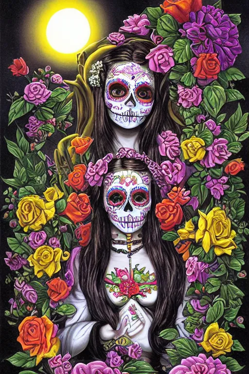 Image similar to Illustration of a sugar skull day of the dead girl, art by Alex Horley