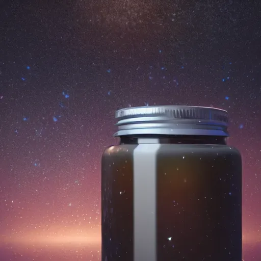 Prompt: product shot of milky way of stars in a shiny glass jar, hyperrealistic, 8k, trending on artstation, photorealistic, octane render, unreal engine, rim light, stylistic