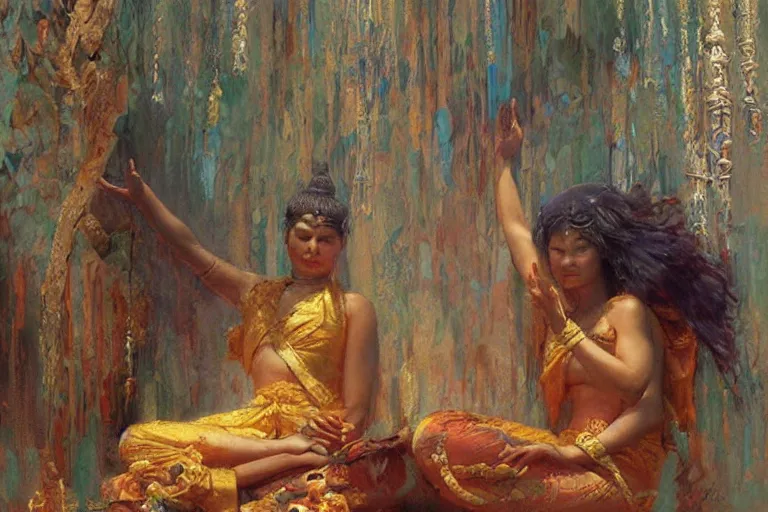 Image similar to buddhism, painting by gaston bussiere, greg rutkowski, jean giraud