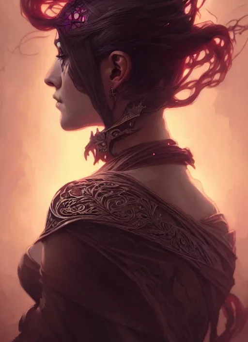 Image similar to Necromancer Sorceress, fantasy magic, undercut hairstyle, dark light night, intricate, elegant, sharp focus, illustration, highly detailed, digital painting, concept art, matte, art by WLOP and Artgerm and Greg Rutkowski and Alphonse Mucha, masterpiece