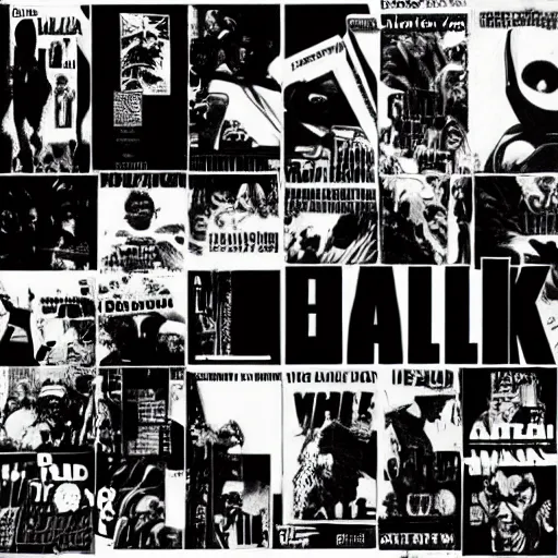 Prompt: collage, frank Miller, black and white