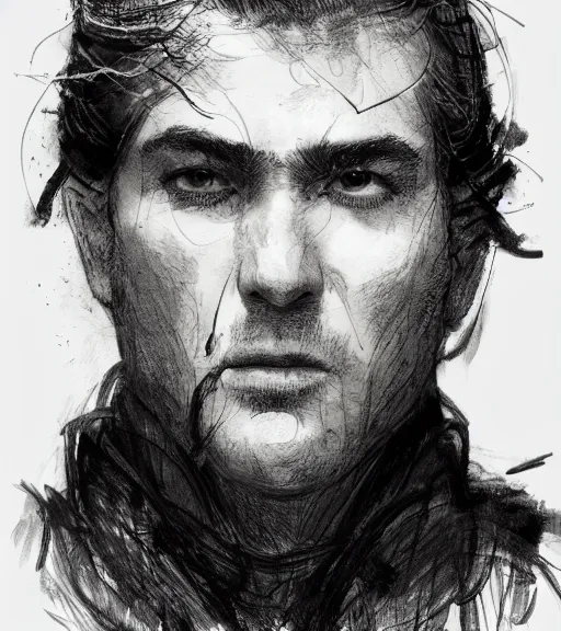 Image similar to portrait of clean - shaven man with pony - tail hair up wearing black robes, pen and ink, intricate line drawings, by craig mullins, ruan jia, kentaro miura, greg rutkowski, loundraw