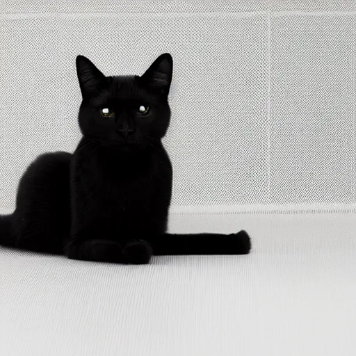 Prompt: photograph of a black cat sitting in a white studio
