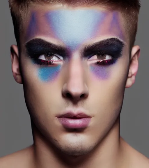 Image similar to beautiful realistic portrait of a beautiful young gay man with makeup, 4 k