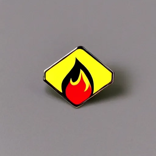 Image similar to a retro minimalistic rhombus shape enamel pin of a retro minimalistic flame fire warning label, smooth curves