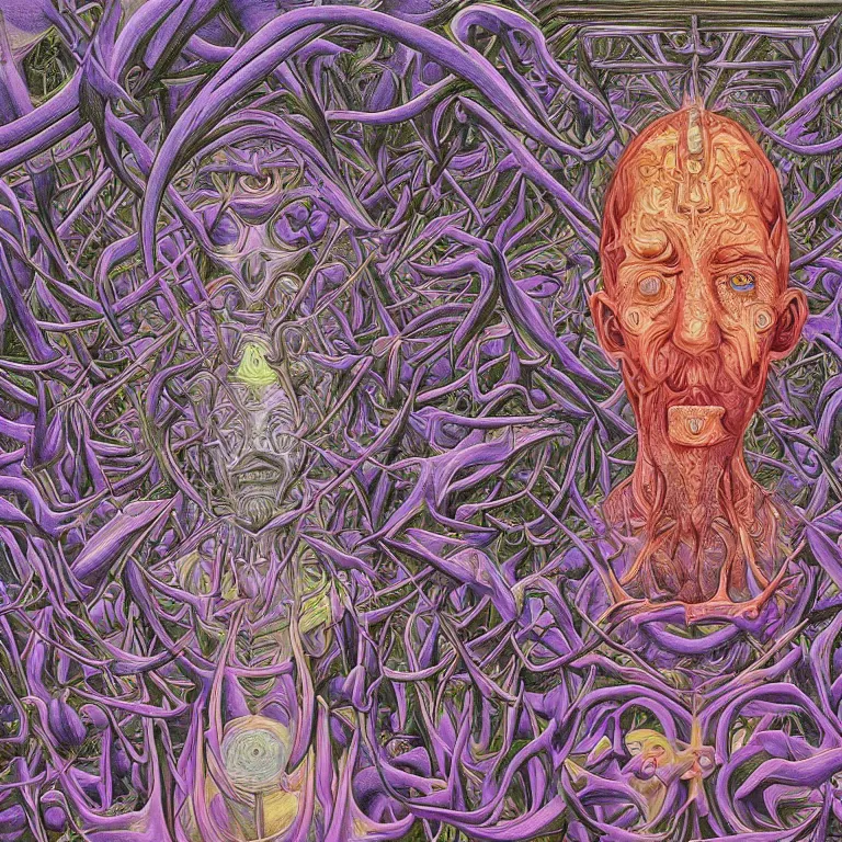 Prompt: experision of mind-matter interaction through death by Alex Grey and M. C. Escher collaboration, digital painting, Groundcore
