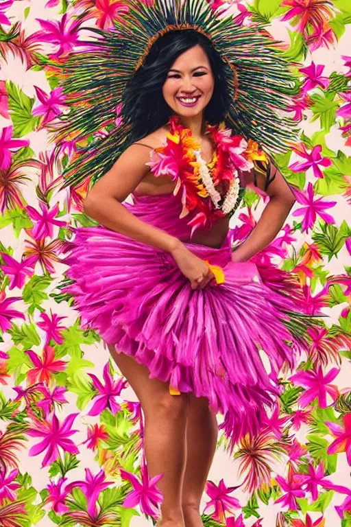 Prompt: hawaiian hula dancer, beautiful background