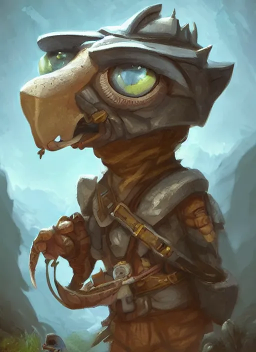Image similar to cute little anthropomorphic rockfowl explorer wearing steppe cap, tiny, small, miniature animal, baby animal, short, pale black armor, cute and adorable, pretty, beautiful, DnD character art portrait, matte fantasy painting, DeviantArt Artstation, by Jason Felix by Steve Argyle by Tyler Jacobson by Peter Mohrbacher, cinematic lighting