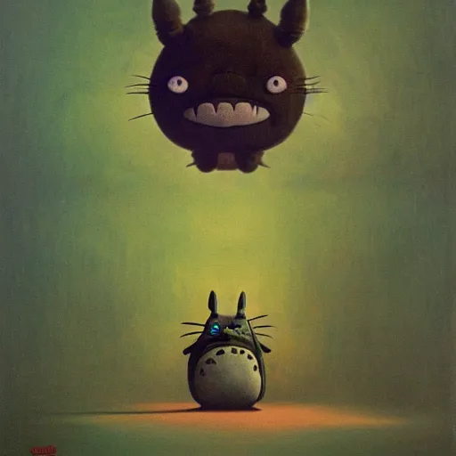 Image similar to Totoro, Studio Ghiblo, Zdzisław Beksiński