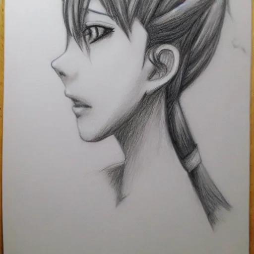 Prompt: portrait in profile of an anime girl. pencil drawing