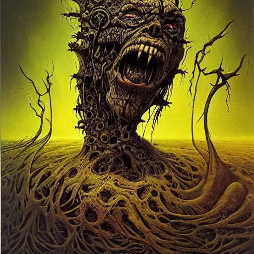 Prompt: madness creature, fluid, smooth, organic, crazy, bright, colours, tumours, high contrast, sharpness, dramatic, very detailed, intricate, by hr giger and richard corben and zdzisław beksinski