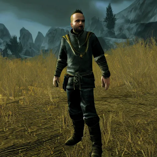 Prompt: Video game Screenshot of Jesse Pinkman in skyrim