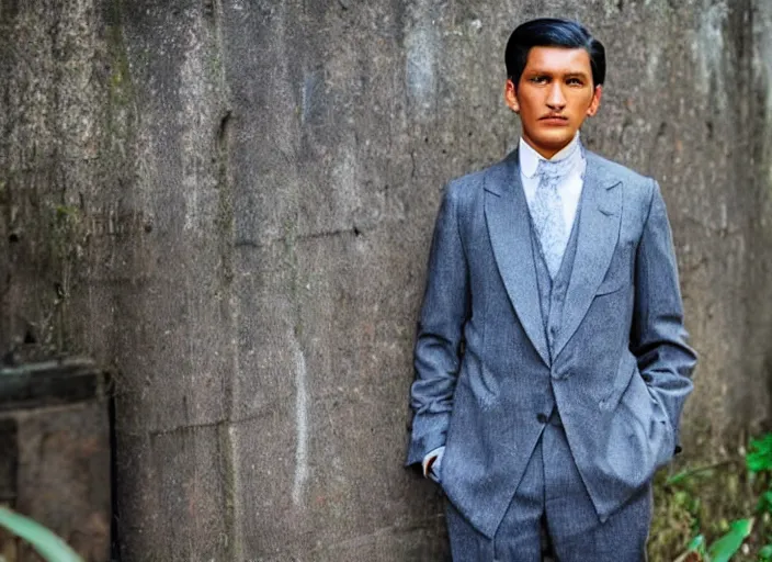 Image similar to outdoor medium portrait of jose rizal!! as a very very very very extremely handsome!!! good looking young man in 2 0 2 2 wearing stylish modern clothes!! photo taken in 2 0 2 2, 3 5 mm f 1. 4 digital color photo, modern clothes