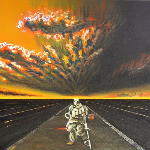 Image similar to world after nuclear war, oil painting