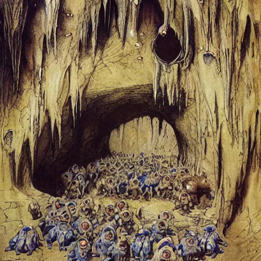 Image similar to cave full of goblins by Alan Lee