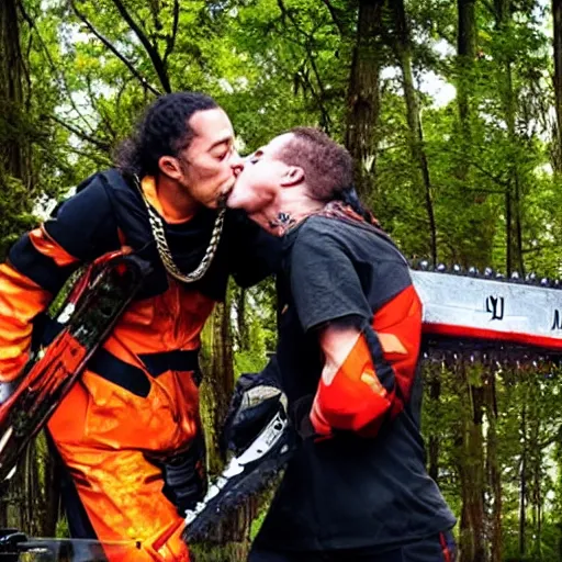 Prompt: two chainsaws kissing