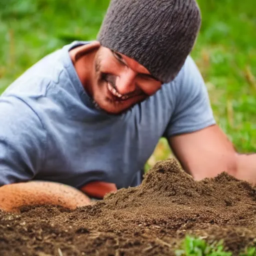 Prompt: a guy digging a hole and having a lot of fun