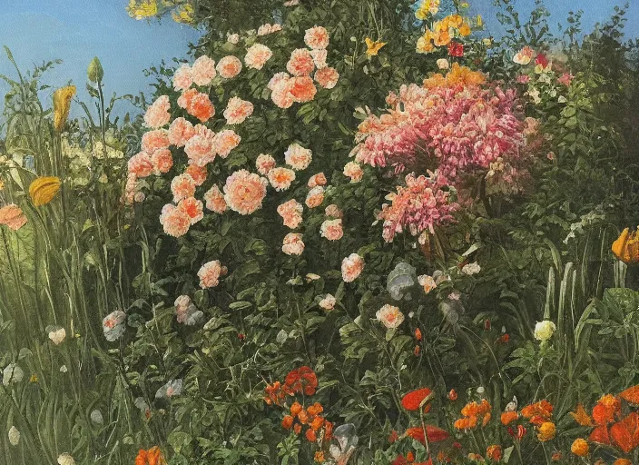 Prompt: a painting of flowers in a garden by sanso, detailed