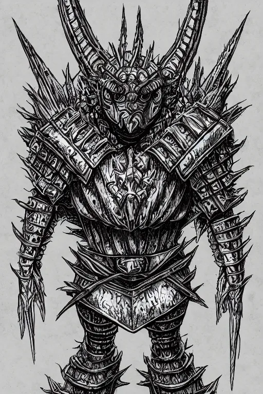 Image similar to armoured warrior thistle monster, symmetrical, highly detailed, digital art, thistle themed armour, sharp focus, trending on art station, kentaro miura manga art style